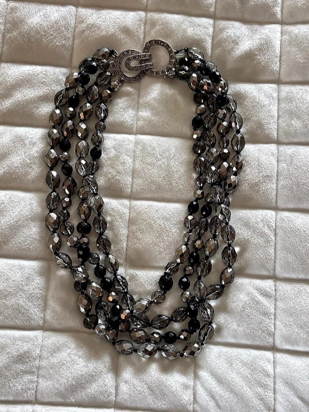 Stella & Dot Multi-Strand Beaded Necklace in Black & Gray
